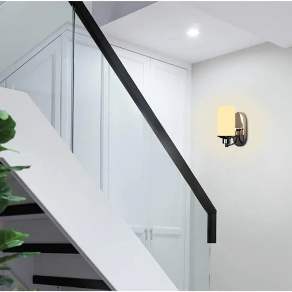 MONKFISH Wall Light 1 Light, White Frosted Glass Shade Wall Sconce for Bathro...